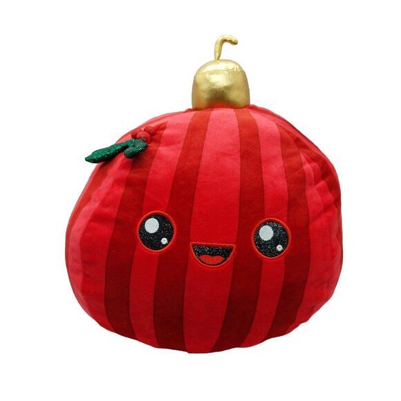 Linzy Christmas Ornament Plush Red Striped Gold Green Holly Smile Face 13" - Picture 1 of 9